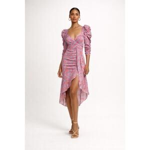 FOR LOVE & LEMONS Charlie Midi Dress in Blossom Size XS Coquette Ruched